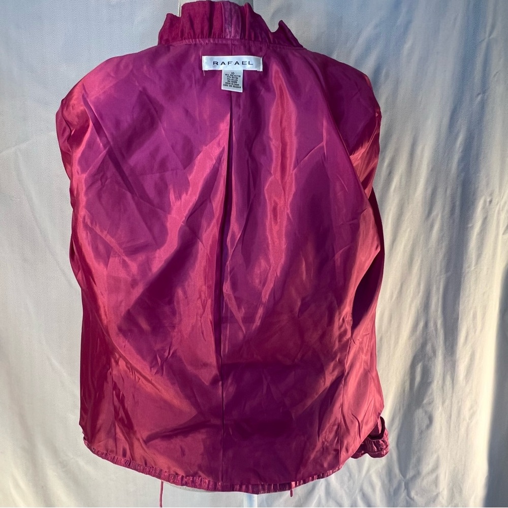 Rafael Jacket Pink Iridescent Open Front Small Tie Ruffle Front & Cuffs EUC 10 - Picture 6 of 8